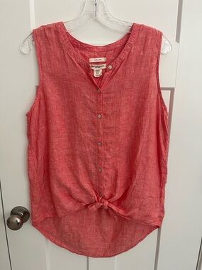 Christian Siriano 100% Linen Tie Front Tank Top Coral Pink Sleeveless Blouse M